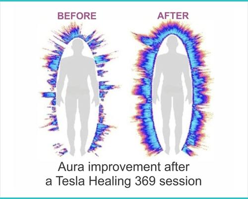 Dans cette image nous pouvons voir le résultat après trois séances de 30 minutes.
L’aura du patient est bien renforcé et souvent visible a l’œil sensible.